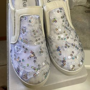 Mesh Sequin Slip On Shoes